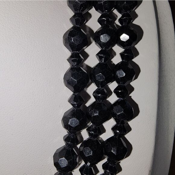 Germany Vintage Black Beaded Necklace 14"+3" - Picture 5 of 6